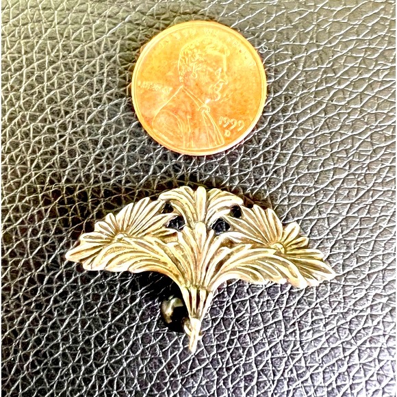 Steve Stamas .925 Silver Art Nouveau Style Floral Brooch Pin Onyx Drop Bead - Picture 2 of 9